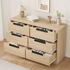 Commode à 6 tiroirs, organisateur moderne et naturel avec poignées intégrées pour chambre à coucher