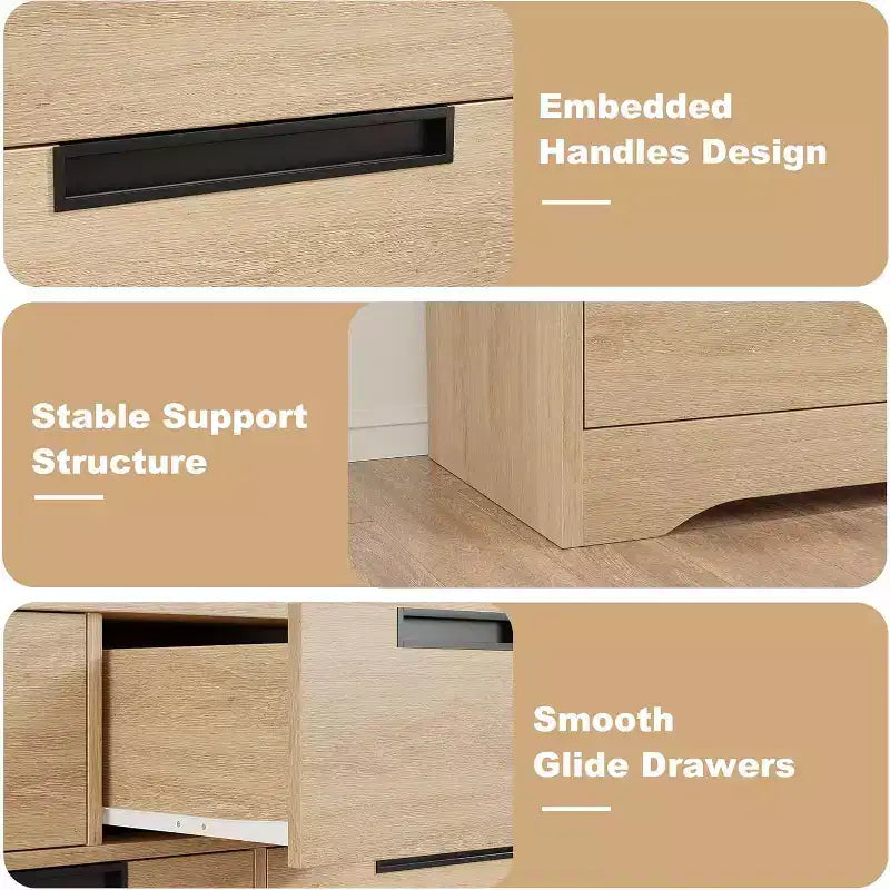 Commode à 6 tiroirs, organisateur moderne et naturel avec poignées intégrées pour chambre à coucher