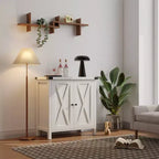Étagère réglable et 2 portes coulissantes, buffet de style fermier, pour salon, salle à manger