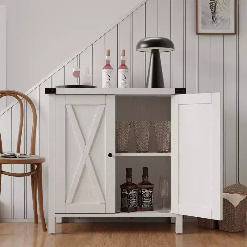 Étagère réglable et 2 portes coulissantes, buffet de style fermier, pour salon, salle à manger
