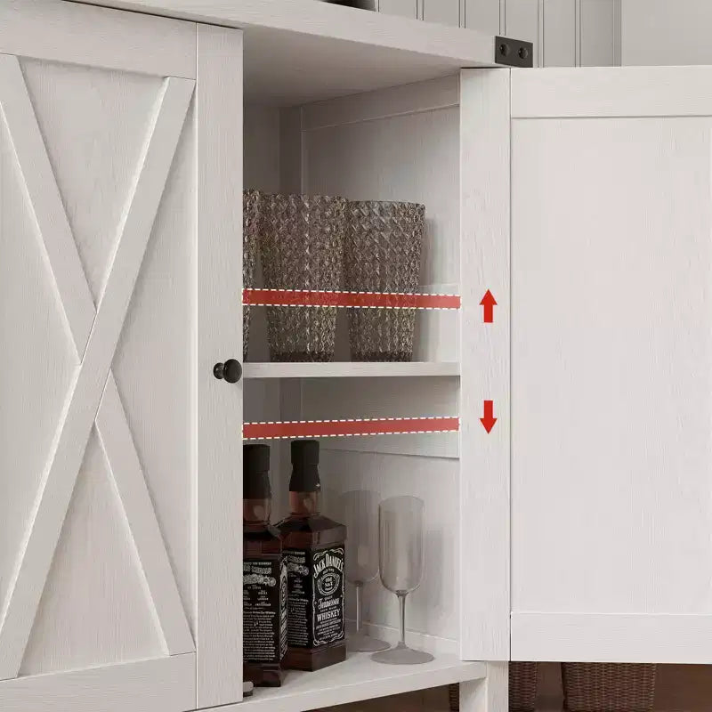 Étagère réglable et 2 portes coulissantes, buffet de style fermier, pour salon, salle à manger