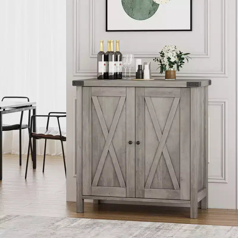 Étagère réglable et 2 portes coulissantes, buffet de style fermier, pour salon, salle à manger