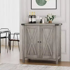 Étagère réglable et 2 portes coulissantes, buffet de style fermier, pour salon, salle à manger