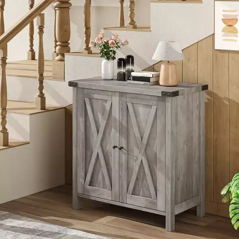 Étagère réglable et 2 portes coulissantes, buffet de style fermier, pour salon, salle à manger