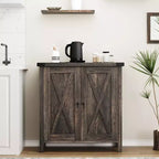 Étagère réglable et 2 portes coulissantes, buffet de style fermier, pour salon, salle à manger