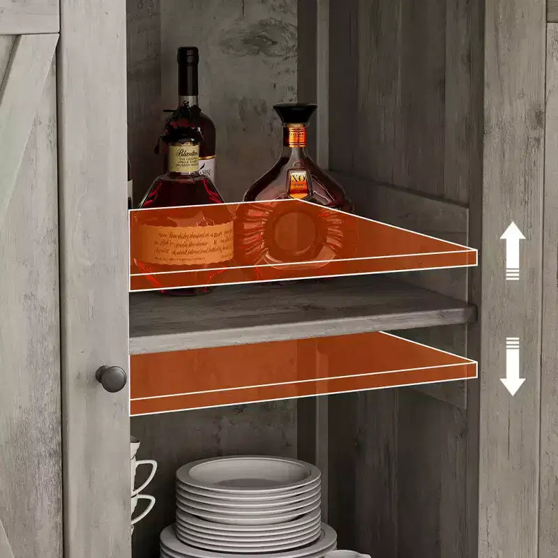 Étagère réglable et 2 portes coulissantes, buffet de style fermier, pour salon, salle à manger