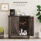 Étagère réglable et 2 portes coulissantes, buffet de style fermier, pour salon, salle à manger