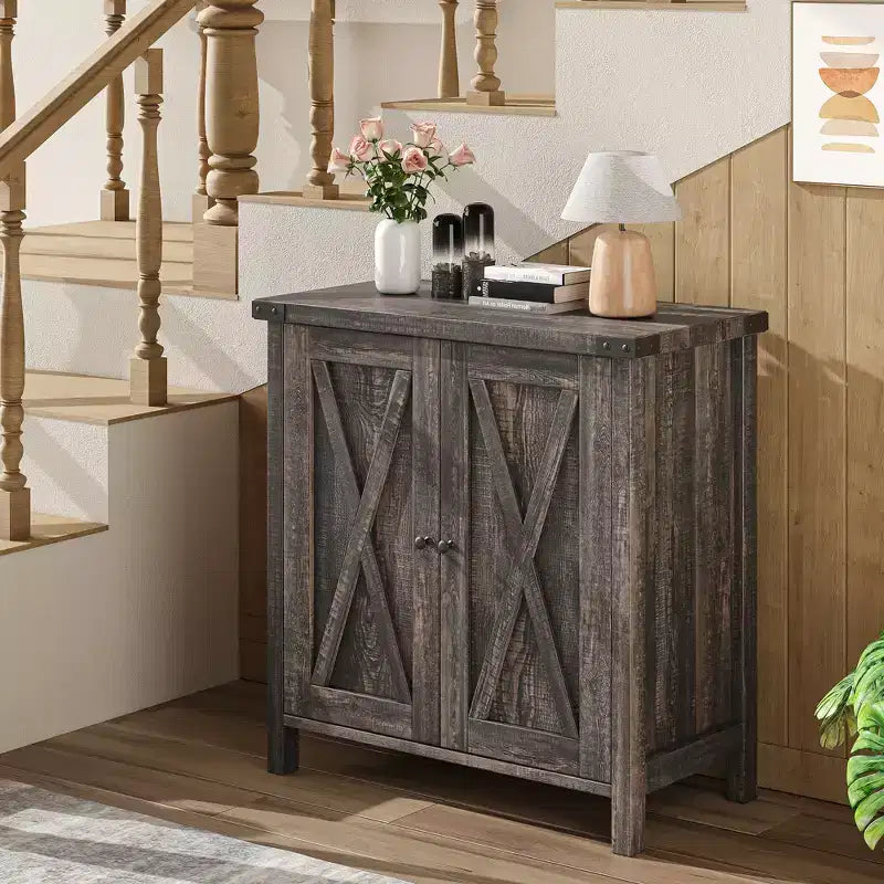 Étagère réglable et 2 portes coulissantes, buffet de style fermier, pour salon, salle à manger