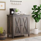 Étagère réglable et 2 portes coulissantes, buffet de style fermier, pour salon, salle à manger