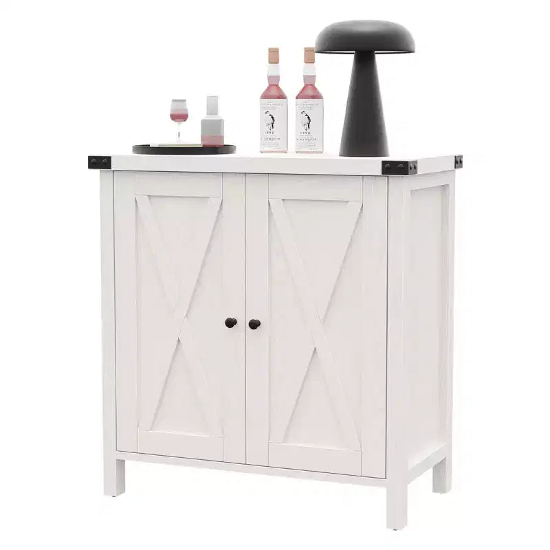 Étagère réglable et 2 portes coulissantes, buffet de style fermier, pour salon, salle à manger