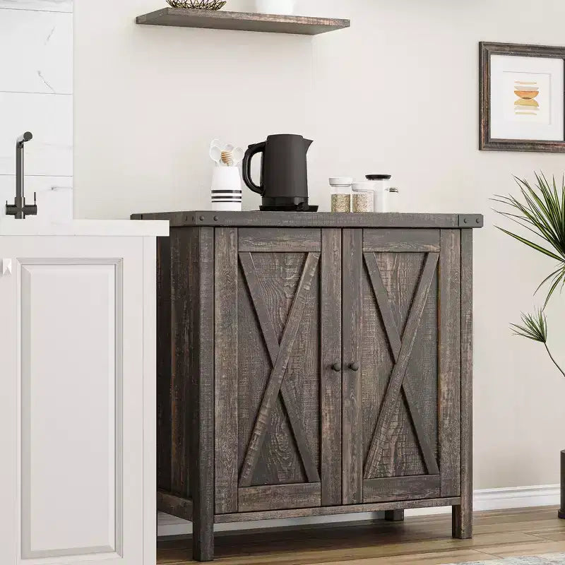 Adjustable Shelf and 2 Barn Doors,Farmhouse Sideboard Buffet Cabinet, for Living Room, Dining Room American
