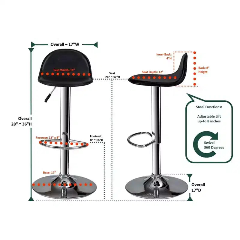 HomeStock - Lot de 2 tabourets de bar réglables en hauteur en similicuir noir de 35"