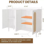 Bahut en bois avec 4 portes, Buffet en rotin, Pour entrée, couloir, salle à manger, salon,