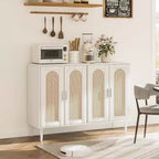 Bahut en bois avec 4 portes, Buffet en rotin, Pour entrée, couloir, salle à manger, salon,