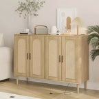 Bahut en bois avec 4 portes, Buffet en rotin, Pour entrée, couloir, salle à manger, salon,