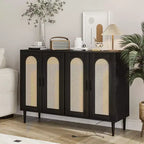 Bahut en bois avec 4 portes, Buffet en rotin, Pour entrée, couloir, salle à manger, salon,