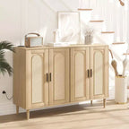 Bahut en bois avec 4 portes, Buffet en rotin, Pour entrée, couloir, salle à manger, salon,