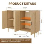 Bahut en bois avec 4 portes, Buffet en rotin, Pour entrée, couloir, salle à manger, salon,