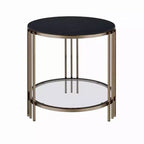 Table d'appoint Royal Hampton, 23 pouces, plateau rond en pierre frittée, noir et or