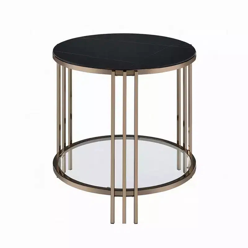Table d'appoint Royal Hampton, 23 pouces, plateau rond en pierre frittée, noir et or