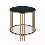 Table d'appoint Royal Hampton, 23 pouces, plateau rond en pierre frittée, noir et or