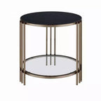 Table d'appoint Royal Hampton, 23 pouces, plateau rond en pierre frittée, noir et or