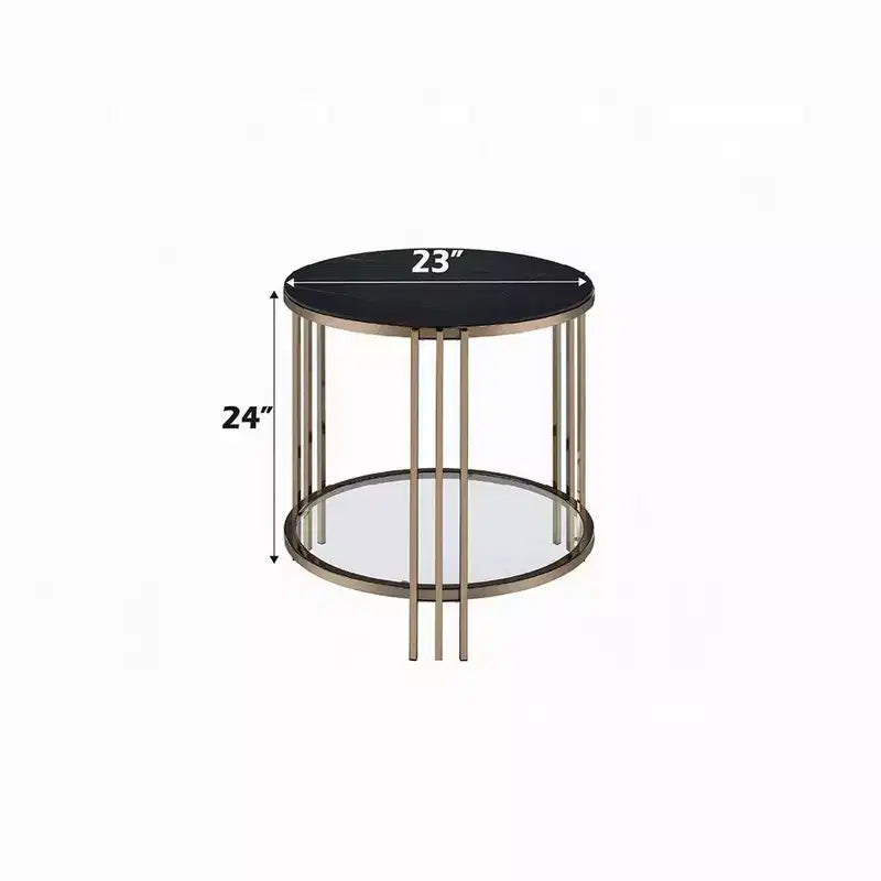 Table d'appoint Royal Hampton, 23 pouces, plateau rond en pierre frittée, noir et or