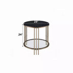 Table d'appoint Royal Hampton, 23 pouces, plateau rond en pierre frittée, noir et or