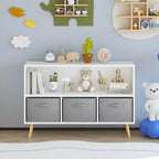 JVNOXK-35.4 in Kids bookcase with Collapsible Fabric Drawers, Children's Book Display, Toy Storage Cabinet Organizer, White/Gray