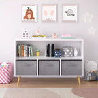 JVNOXK-35.4 - Bibliothèque pour enfants avec tiroirs pliables en tissu, présentoir à livres pour enfants, meuble de rangement pour jouets, blanc/gris