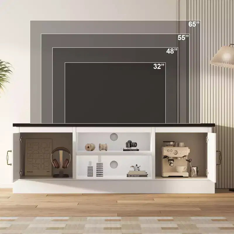 Meuble TV rustique de style ferme pour téléviseurs de 65 pouces, meuble de divertissement avec armoires de rangement, table de console média moderne pour salon ou bureau