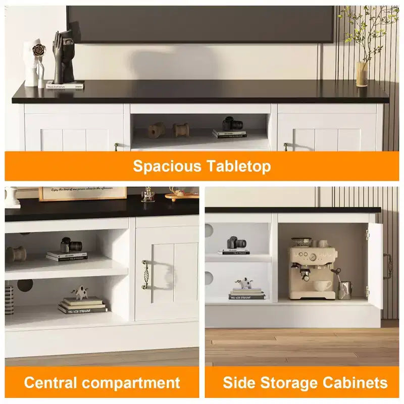 Meuble TV rustique de style ferme pour téléviseurs de 65 pouces, meuble de divertissement avec armoires de rangement, table de console média moderne pour salon ou bureau