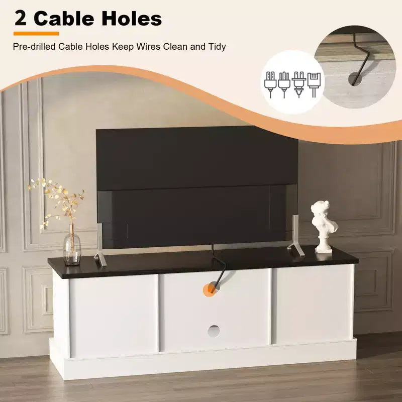 Meuble TV rustique de style ferme pour téléviseurs de 65 pouces, meuble de divertissement avec armoires de rangement, table de console média moderne pour salon ou bureau