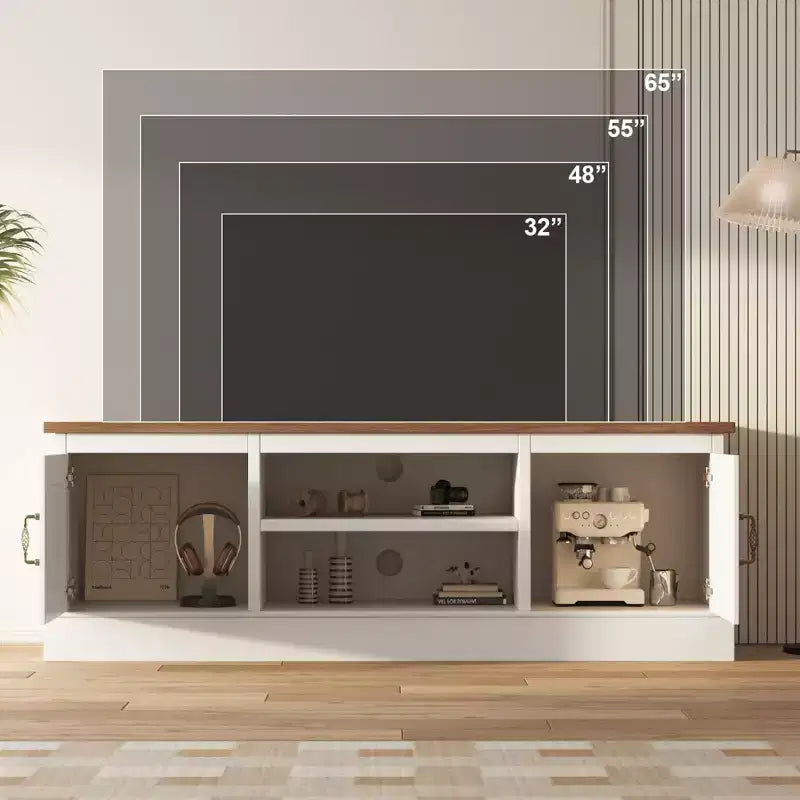 Meuble TV rustique de style ferme pour téléviseurs de 65 pouces, meuble de divertissement avec armoires de rangement, table de console média moderne pour salon ou bureau
