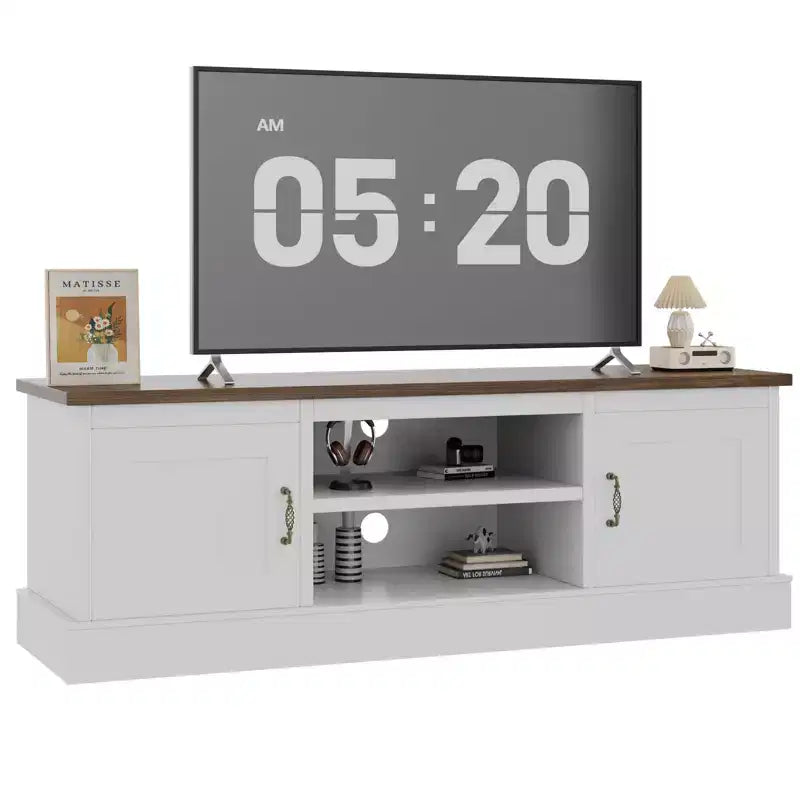 Meuble TV rustique de style ferme pour téléviseurs de 65 pouces, meuble de divertissement avec armoires de rangement, table de console média moderne pour salon ou bureau