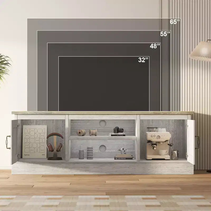 Meuble TV rustique de style ferme pour téléviseurs de 65 pouces, meuble de divertissement avec armoires de rangement, table de console média moderne pour salon ou bureau
