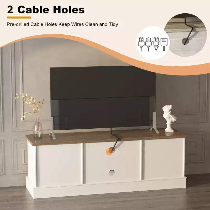 Meuble TV rustique de style ferme pour téléviseurs de 65 pouces, meuble de divertissement avec armoires de rangement, table de console média moderne pour salon ou bureau