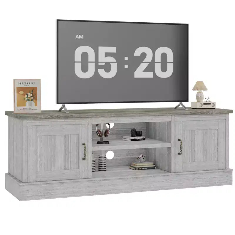 Meuble TV rustique de style ferme pour téléviseurs de 65 pouces, meuble de divertissement avec armoires de rangement, table de console média moderne pour salon ou bureau