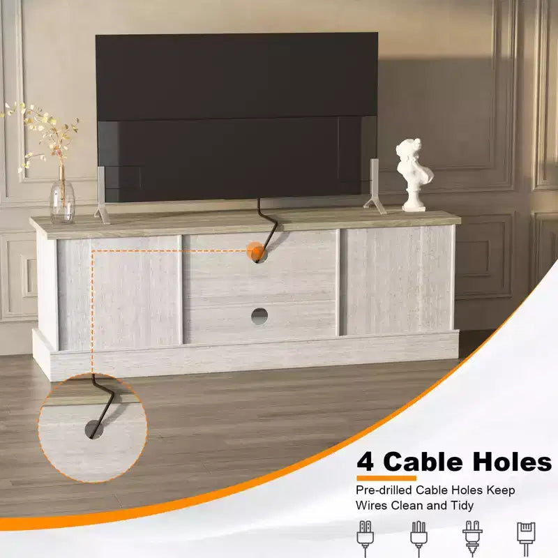 Meuble TV rustique de style ferme pour téléviseurs de 65 pouces, meuble de divertissement avec armoires de rangement, table de console média moderne pour salon ou bureau