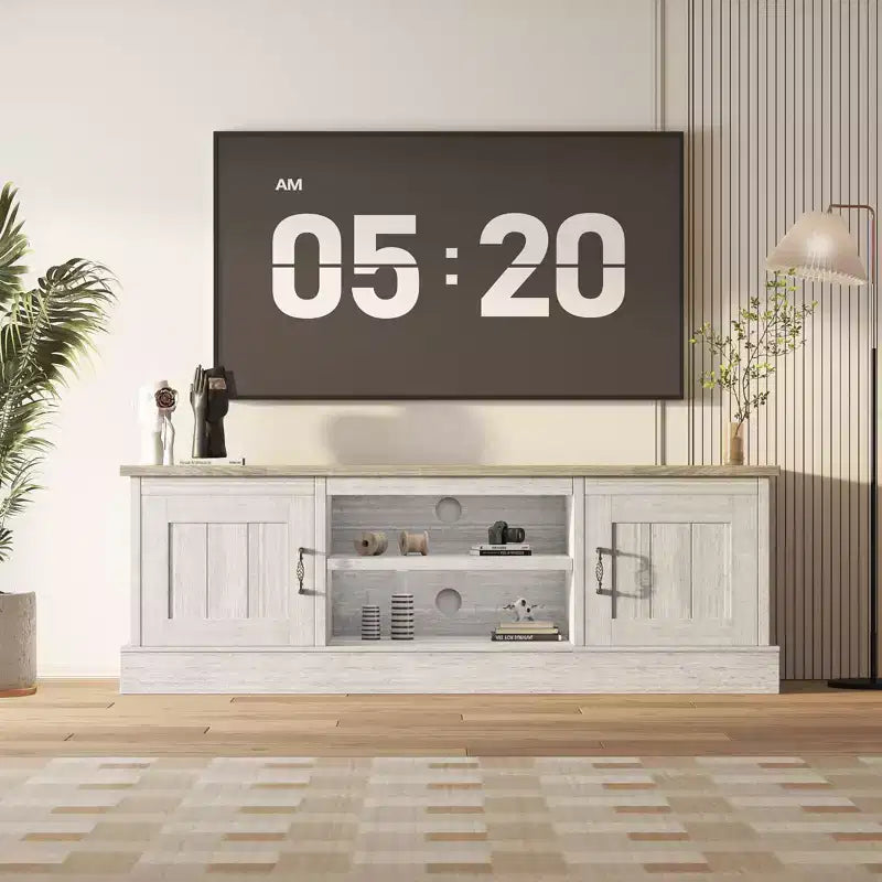 Rustic Farmhouse TV Stand for 65-Inch TVs, Entertainment Center with Storage Cabinets, Modern Media Console Table for Living Room or Office