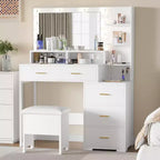 Makeup Vanity Desk with Mirror and Lights, Vanity Set with 3 Adjustable Lighting Colors