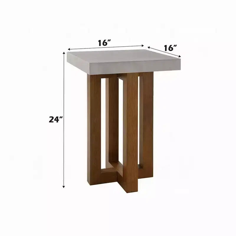 Table d'appoint Royal Hampton, plateau en faux béton gris, bois de noyer marron, 40 cm