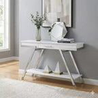 Royal Hampton 48 Inch Sofa Table, Open Shelf, Chrome Frame, High Gloss White Finish