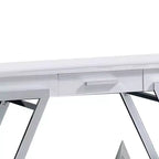 Console de canapé Royal Hampton 48 po, tablette ouverte, cadre chromé, fini blanc très lustré