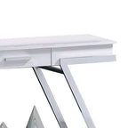 Console de canapé Royal Hampton 48 po, tablette ouverte, cadre chromé, fini blanc très lustré