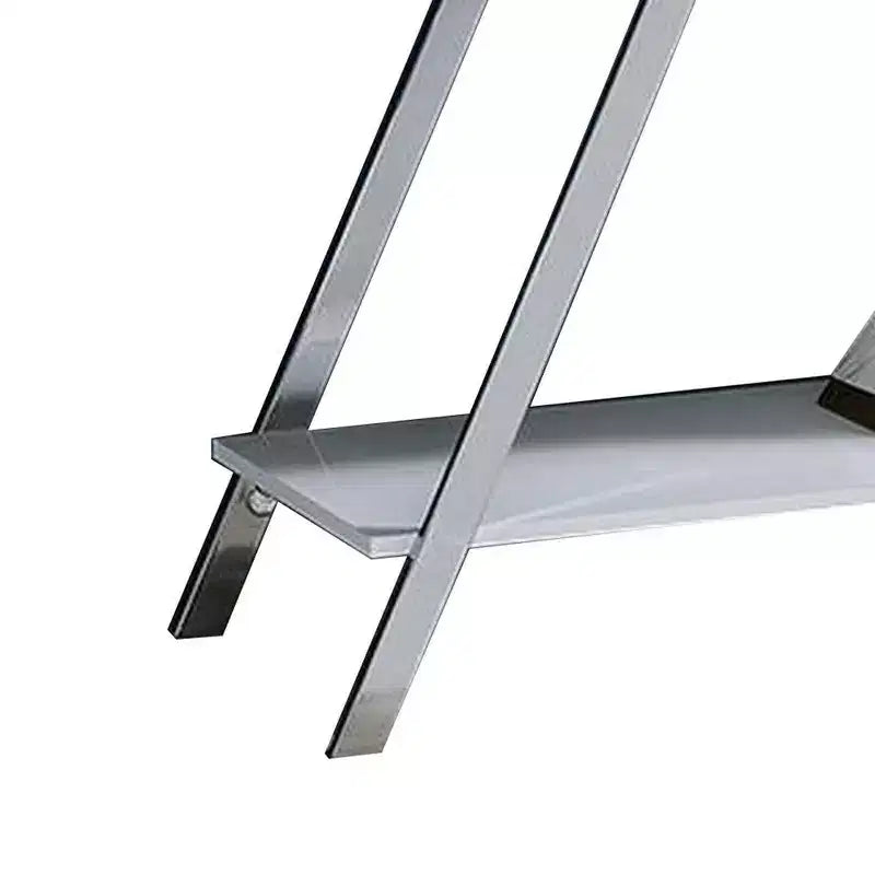 Console de canapé Royal Hampton 48 po, tablette ouverte, cadre chromé, fini blanc très lustré