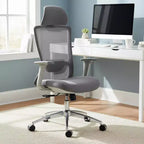 Homy Casa Ergonomic Mesh Executive Office Chair with Adjustable Headrest, 120 Recline and 360 Swivel Chrome Base, Gray
