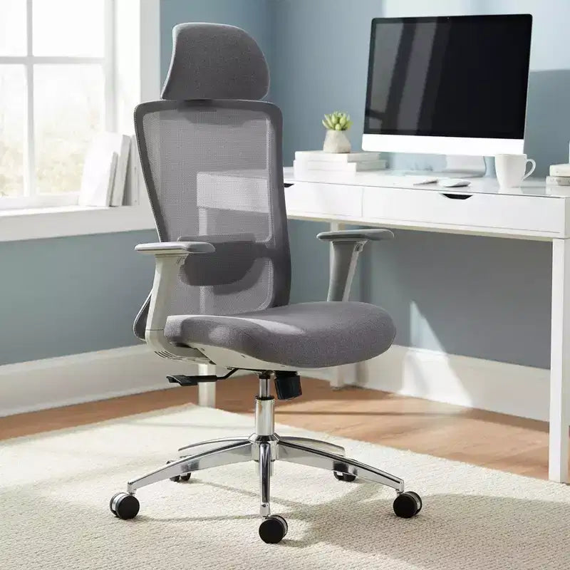 Homy Casa Ergonomic Mesh Executive Office Chair with Adjustable Headrest, 120 Recline and 360 Swivel Chrome Base, Gray