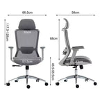 Chaise de bureau de direction ergonomique en maille Homy Casa avec appui-tête réglable, inclinaison à 120° et base chromée pivotante à 360°, grise