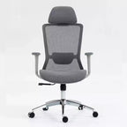 Chaise de bureau de direction ergonomique en maille Homy Casa avec appui-tête réglable, inclinaison à 120° et base chromée pivotante à 360°, grise
